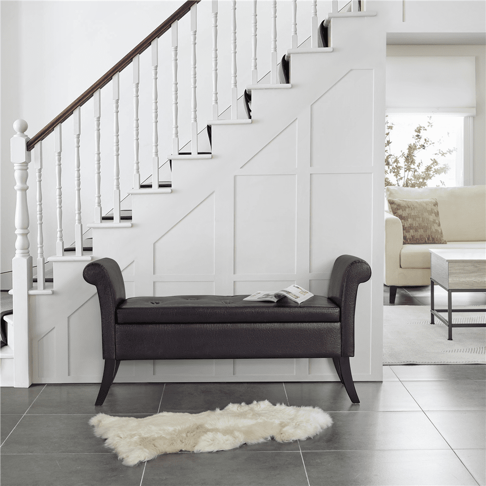 SmileMart Storage & Upholstered Bench. Dark Brown