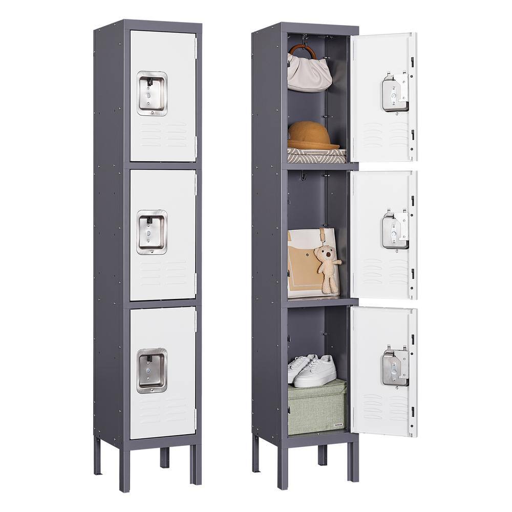Mlezan DBWL202205GW Metal Locker 3 Doors for Employee. Gym Locker with Hooks. 3 Tier Shelves Storage Locker in 66″ H x 12″D x 12″W