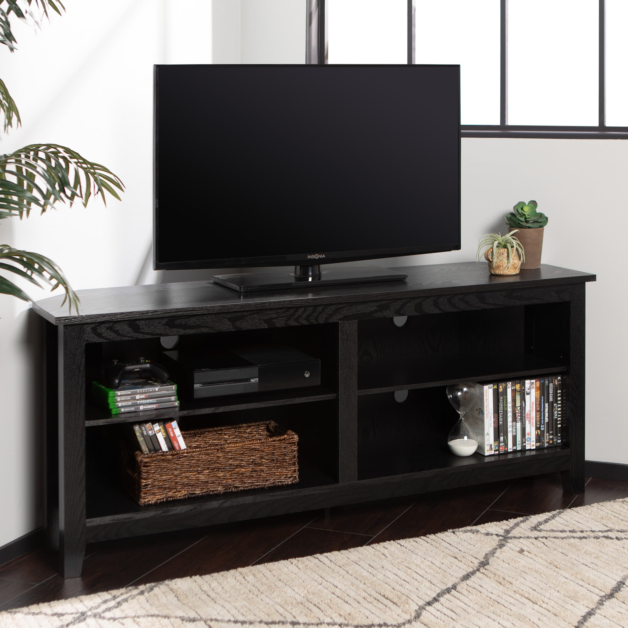 Woven Paths Transitional Corner TV Stand for TVs up to 65″. Black