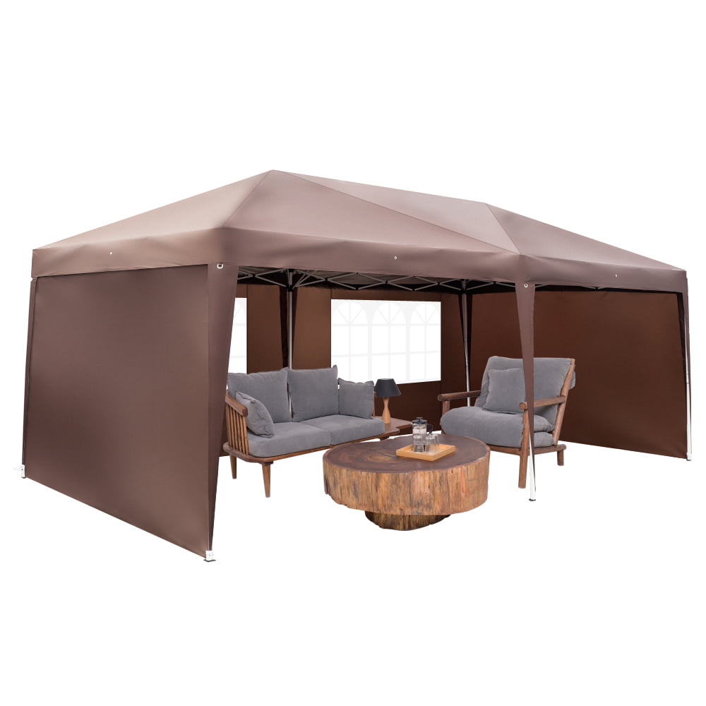 UBesGoo Easy Pop Up Canopy Party Tent. Coffee Brown with 4 Removable Sidewalls 10-Feet x 20-Feet