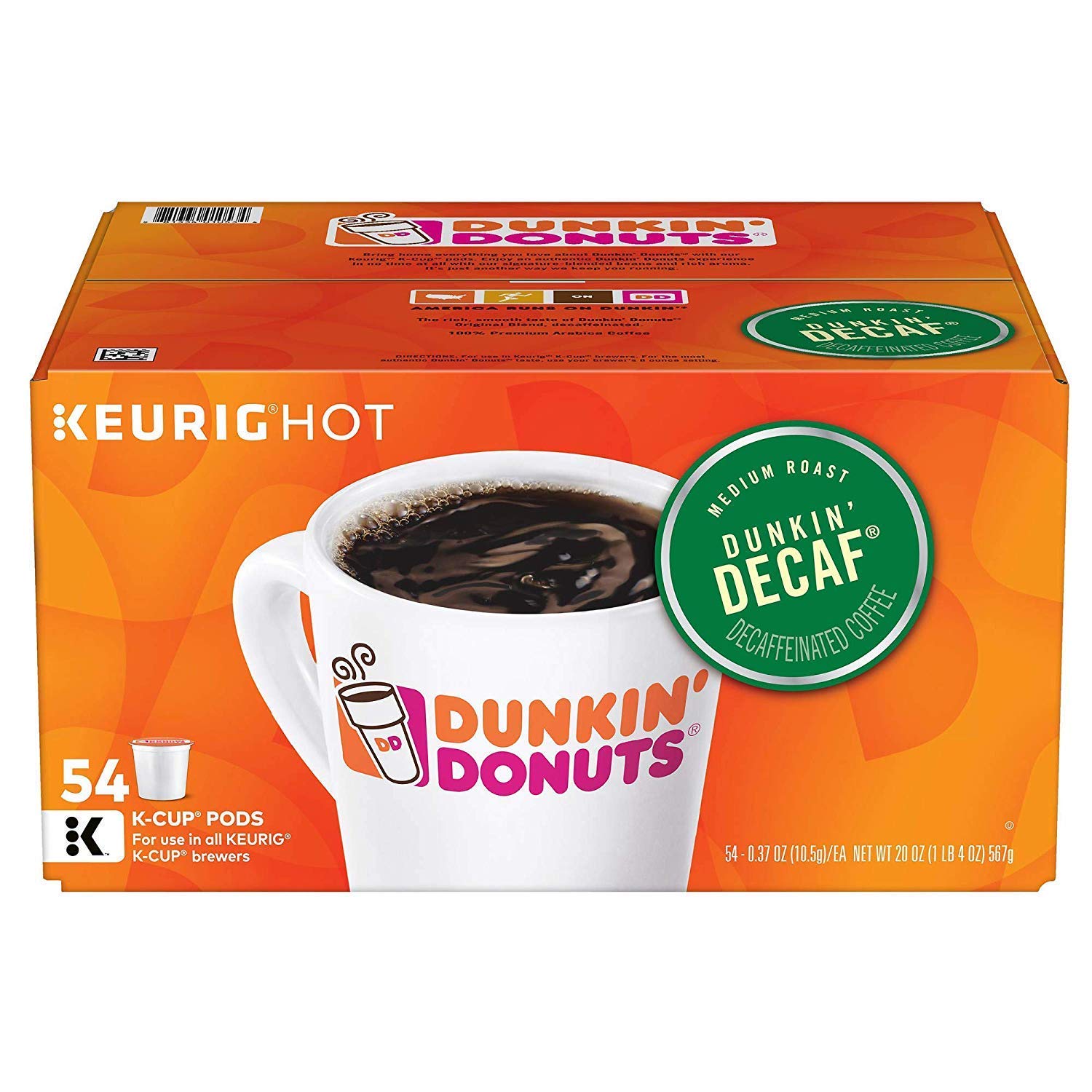 Dunkin- Donuts Decaf Coffee K-Cups. Medium Roast (54 ct.)