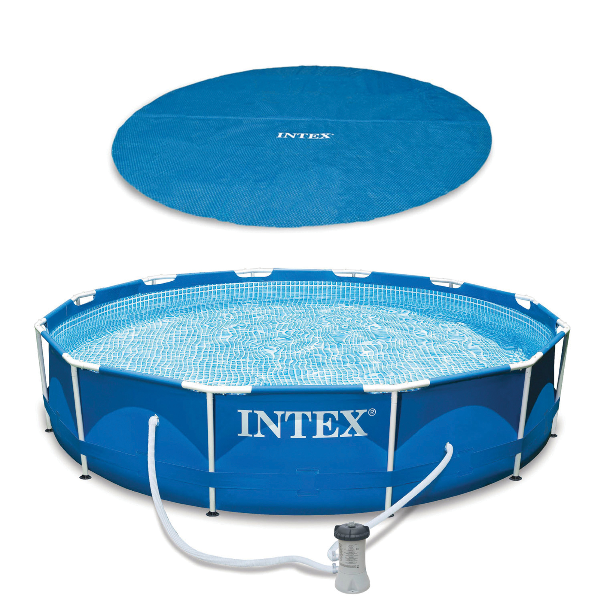 Intex Swimming Pool Cover Bundled w/ Metal Frame Above Ground Swimming Pool