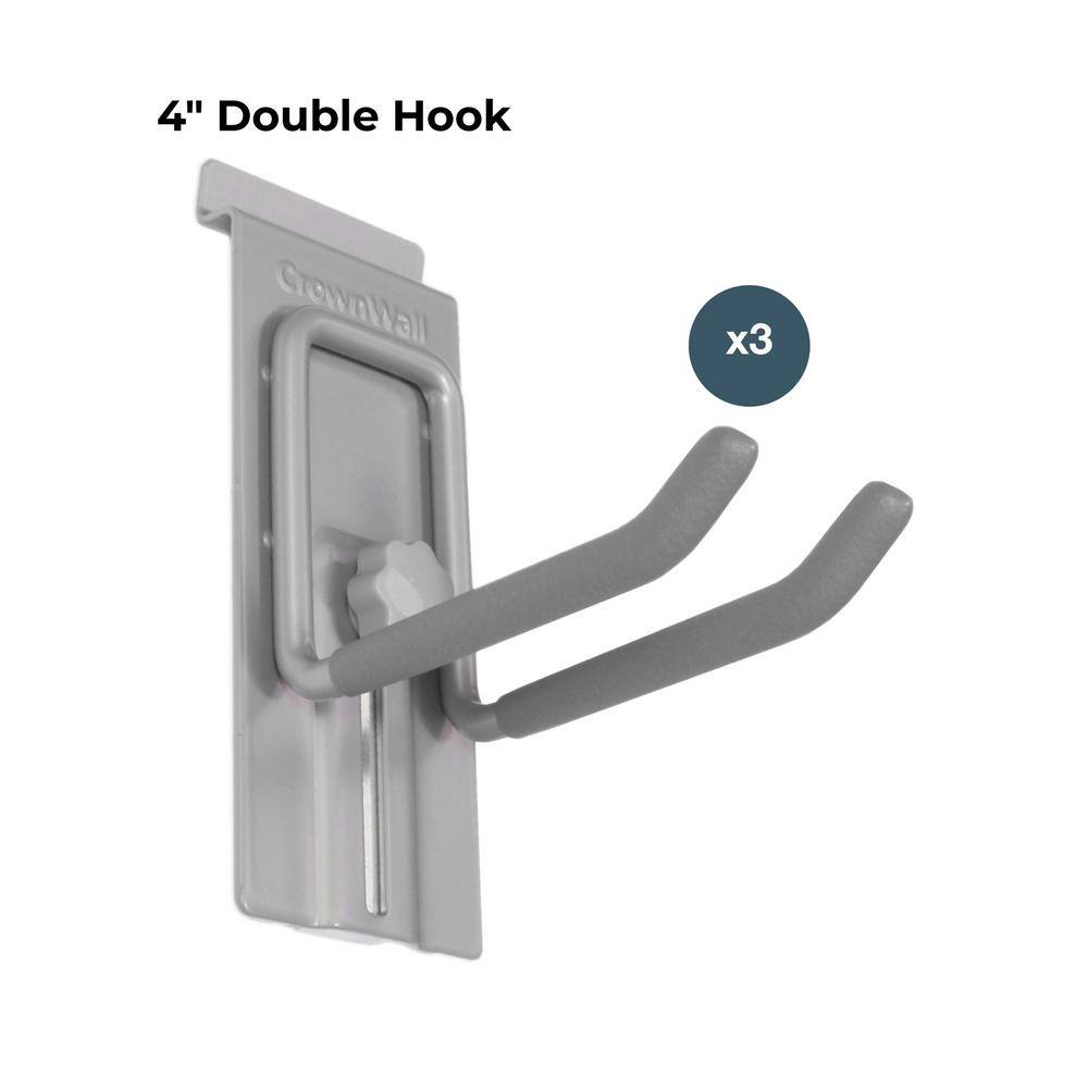 CROWNWALL DHK4-L-3P Slatwall 55 lbs. 4 in. Locking Double Hook (3-Pack)