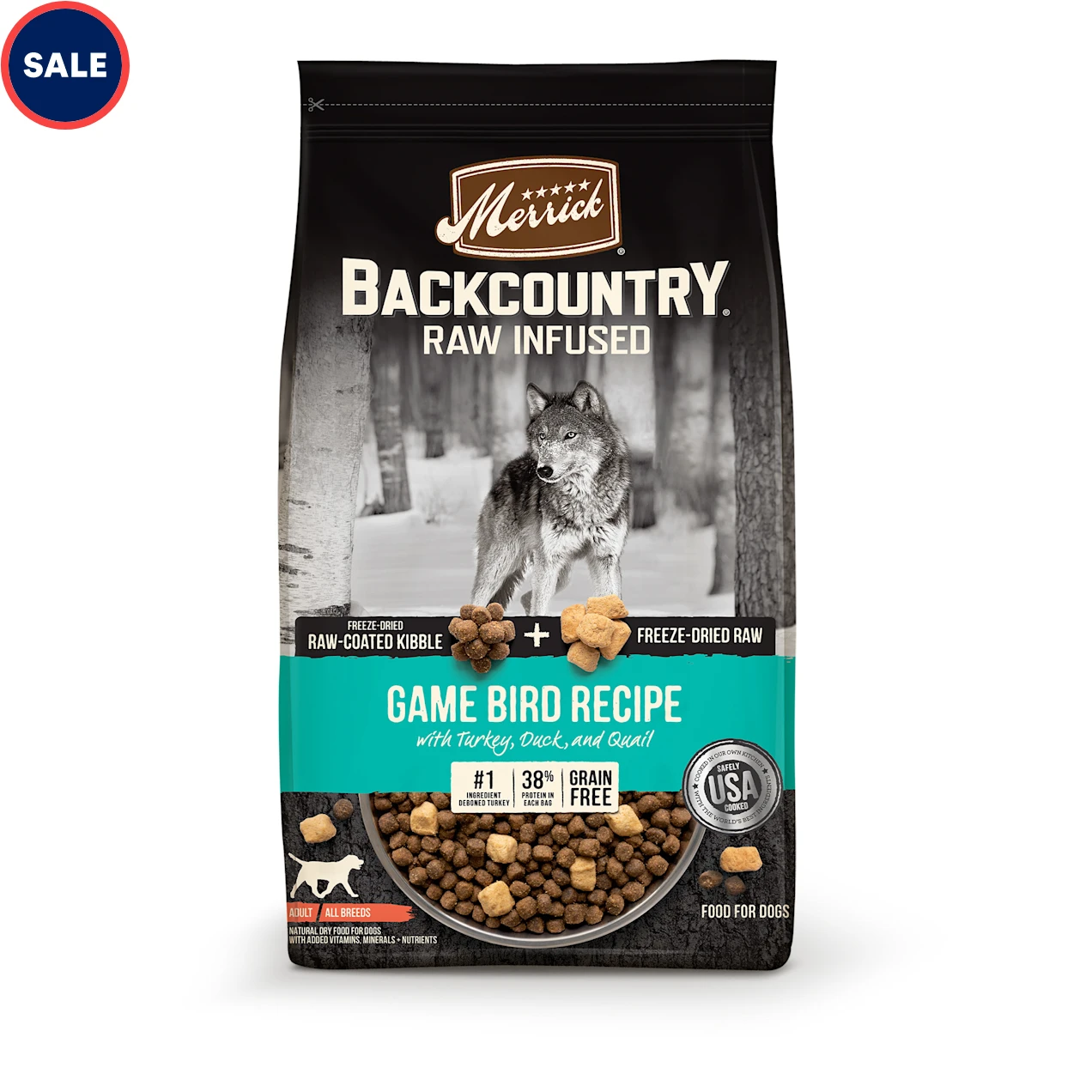 Merrick Backcountry Freeze Dried Raw Infused Grain Free Game Bird Recipe Dry Dog Food. 20 lbs.