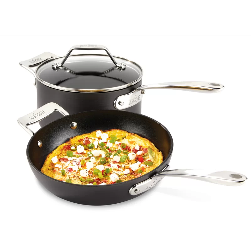 All-Clad Essentials Nonstick Hard Anodized Fry & Sauce Pan. 10.5 inch and 4 quart. Black