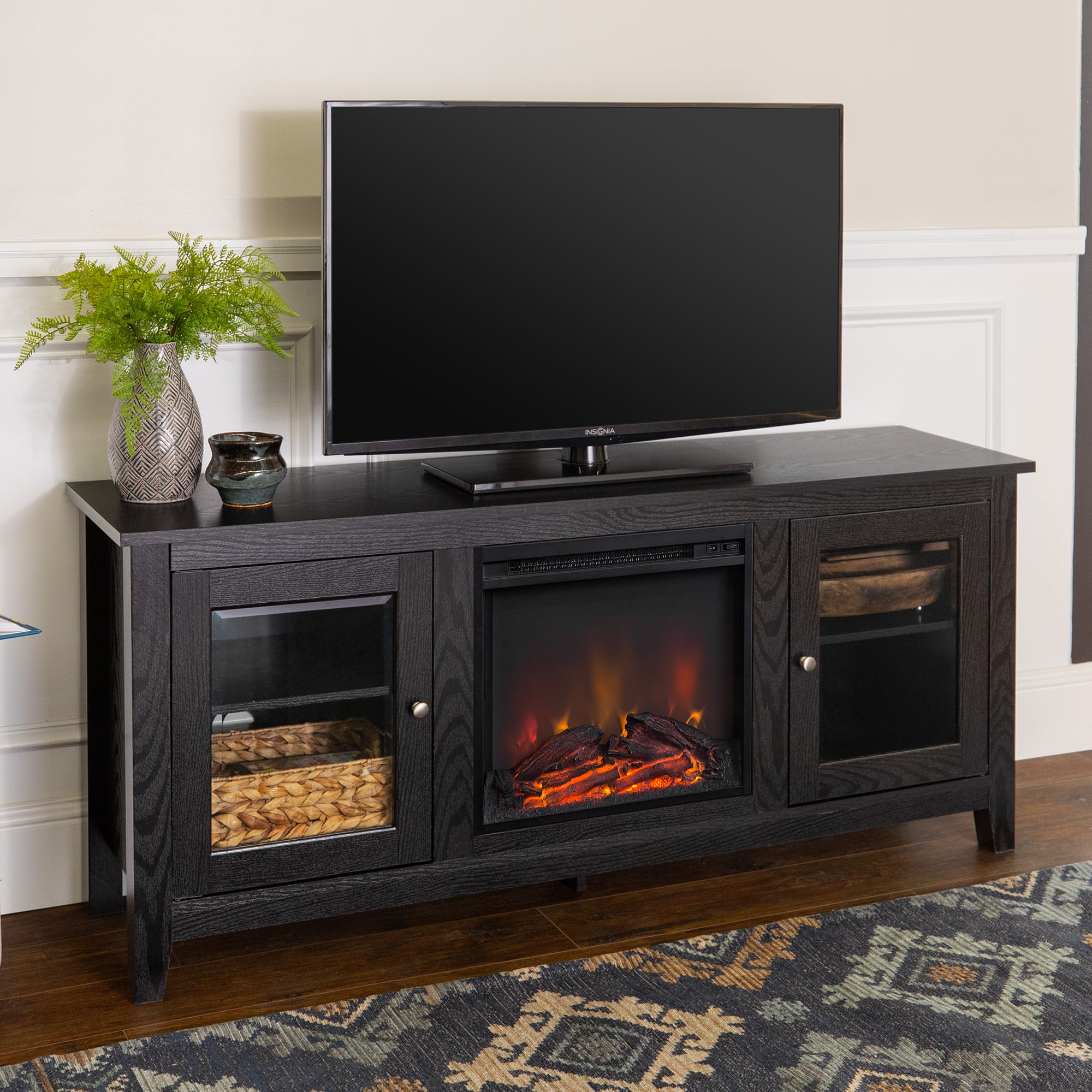 Walker Edison Traditional Black Fireplace TV Stand for TVs up to 60″