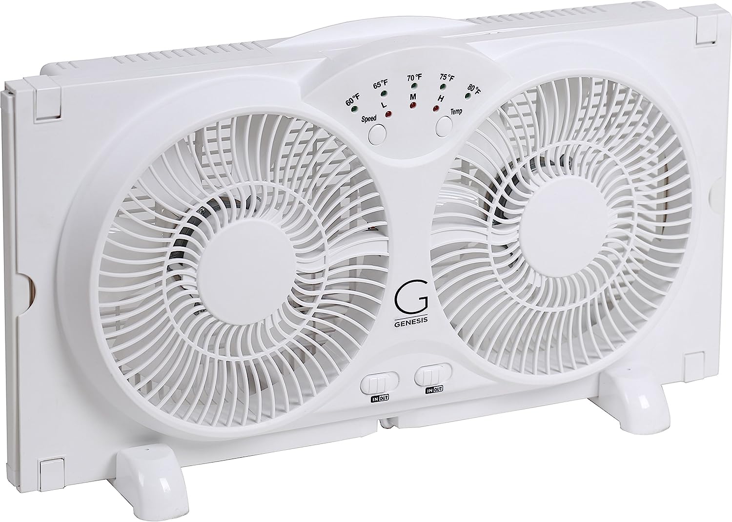 Genesis Twin Fan High Velocity Reversible AirFlow Fan. LED Indicator Lights Adjustable Thermostat & Max Cool Technology. ETL Certified. White (A1WINDOWFAN)