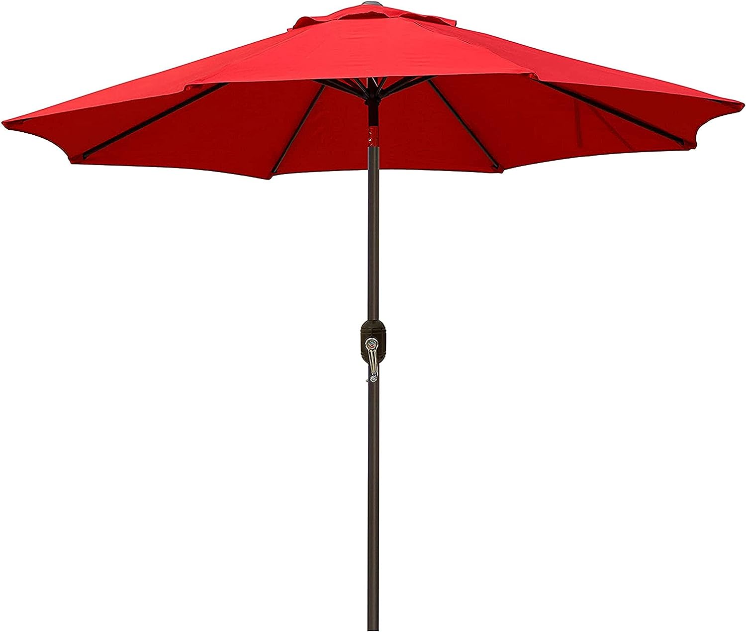 Blissun 9ft Patio Umbrella. Manual Push Button Tilt and Crank Garden Parasol (Red)