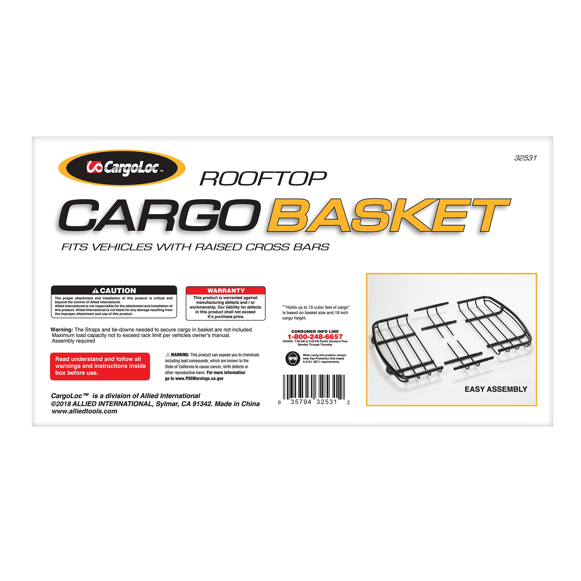 CargoLoc Rooftop Cargo Baskets / Net 32531 44″ x 34″ x 4.5″ Steel Cargo Basket - 150 lbs