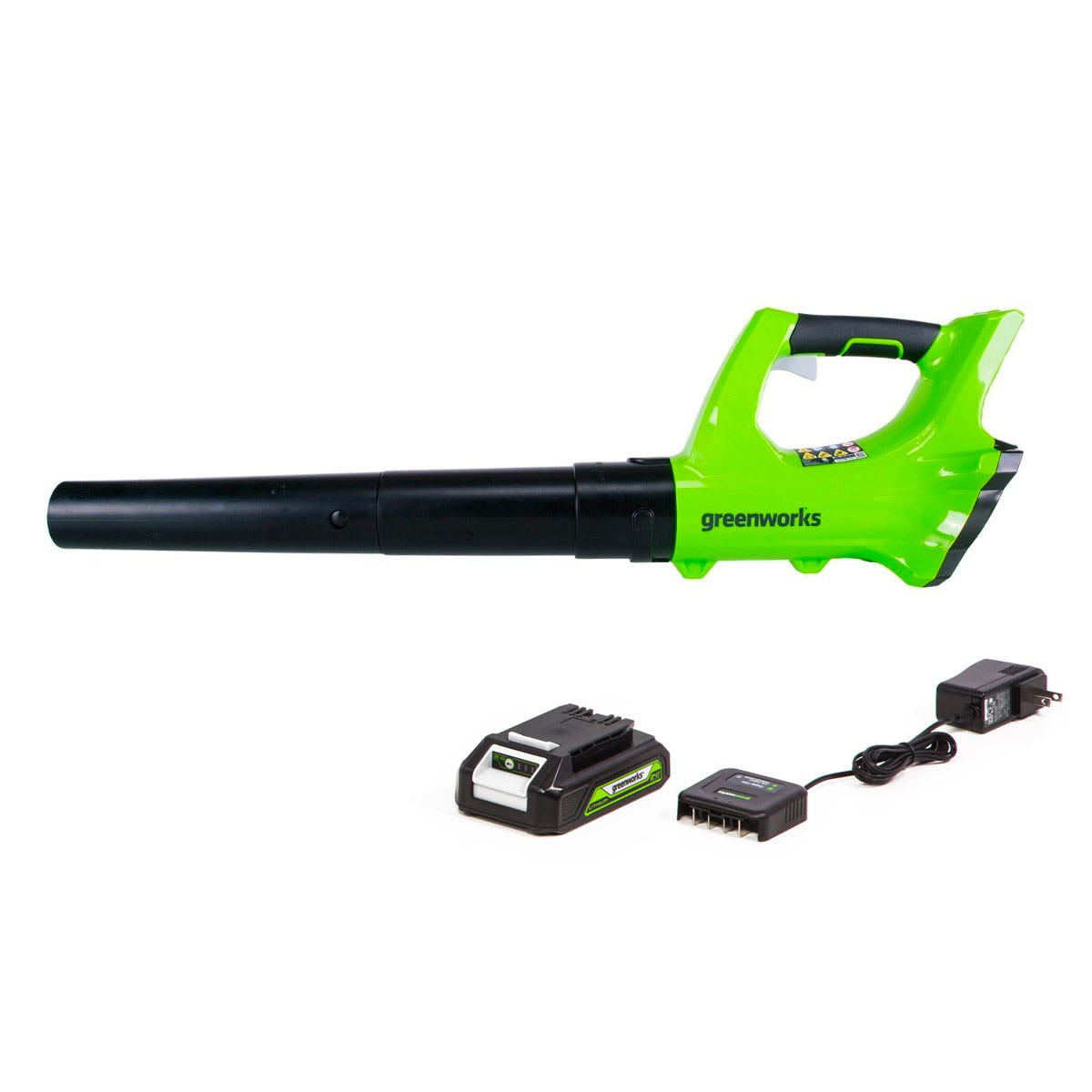 Greenworks 24V 330 CFM 100 MPH Axial Leaf Blower with 2Ah Battery and Charger. 2403502