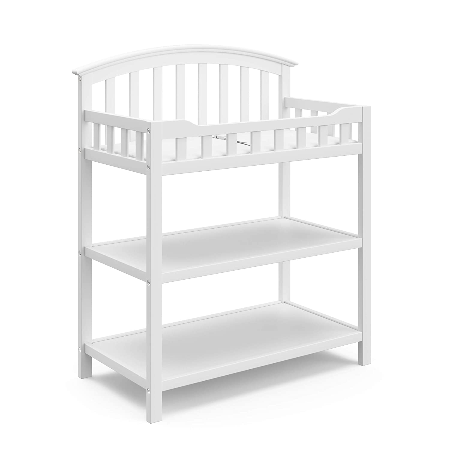 Graco Changing Table with Water-Resistant Change Pad and Safety Strap. White. Multi Storage Nursery Changing Table for Infants or Babies