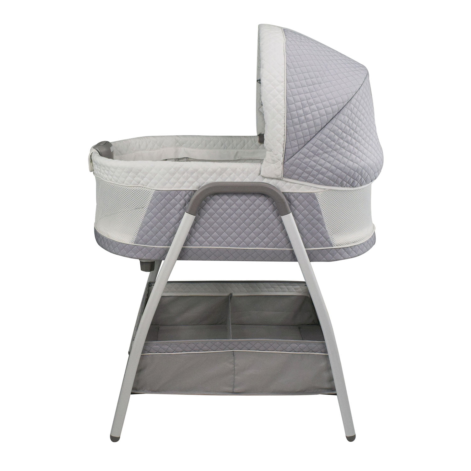 TruBliss 2-in-1 Journey Bassinet Crib Sleeper with Vibration and Sounds. Light Gray