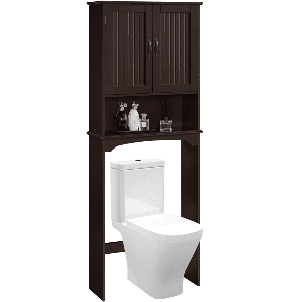 Alden Design Wooden Over the Toilet Bathroom Storage 3-Shelf. Espresso. 24.5″Lx9″Wx66”H