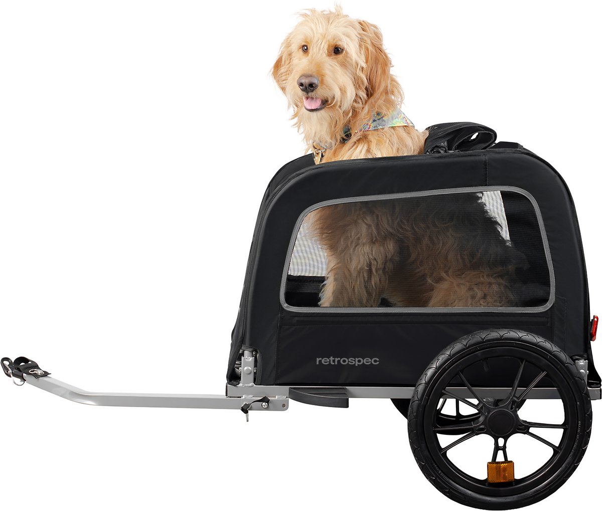 Retrospec Rover Waggin Dog Bike Trailer - Small & Medium Sized Dogs Bicycle Carrier - Foldable Frame with 16 Inch Wheels - Non-Slip Floor & Internal Leash (Black)