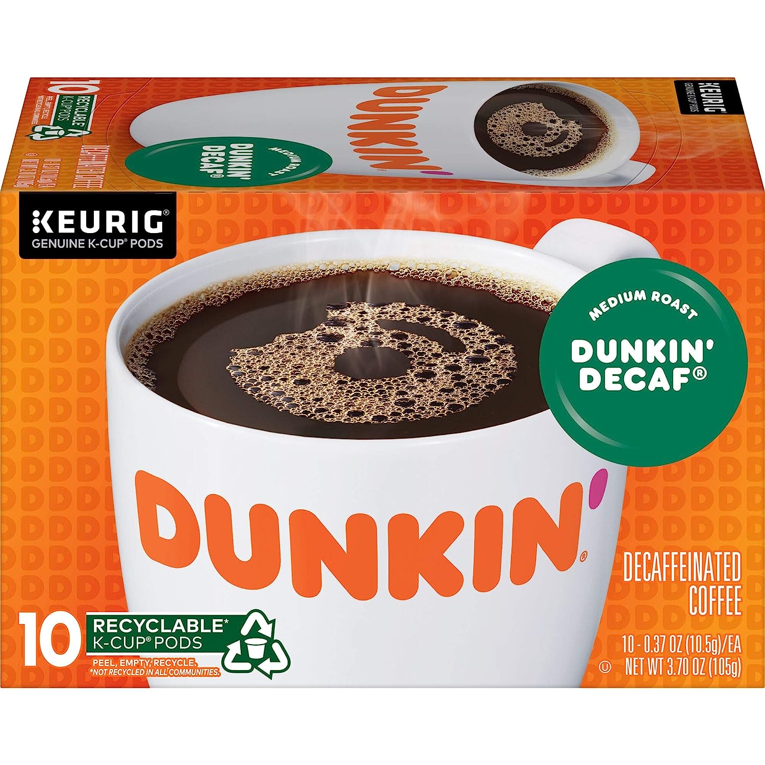 Dunkin- Decaf Medium Roast Coffee. 60 Keurig K-Cup Pods