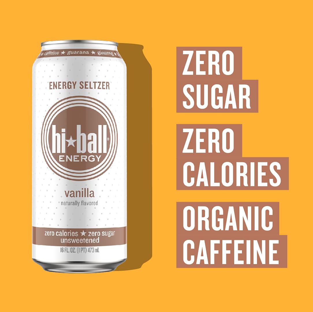 Hiball Energy Seltzer Water. Caffeinated Sparkling Water (16 Fl Oz Pack of 8). Vanilla