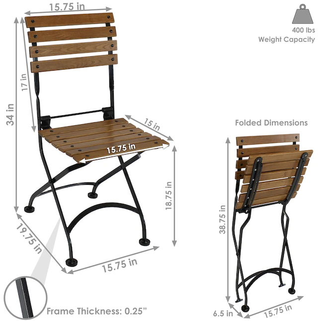 Sunnydaze Decor DMR-745 2 Black Metal Frame Stationary Dining Chair(s) with Brown Slat Seat