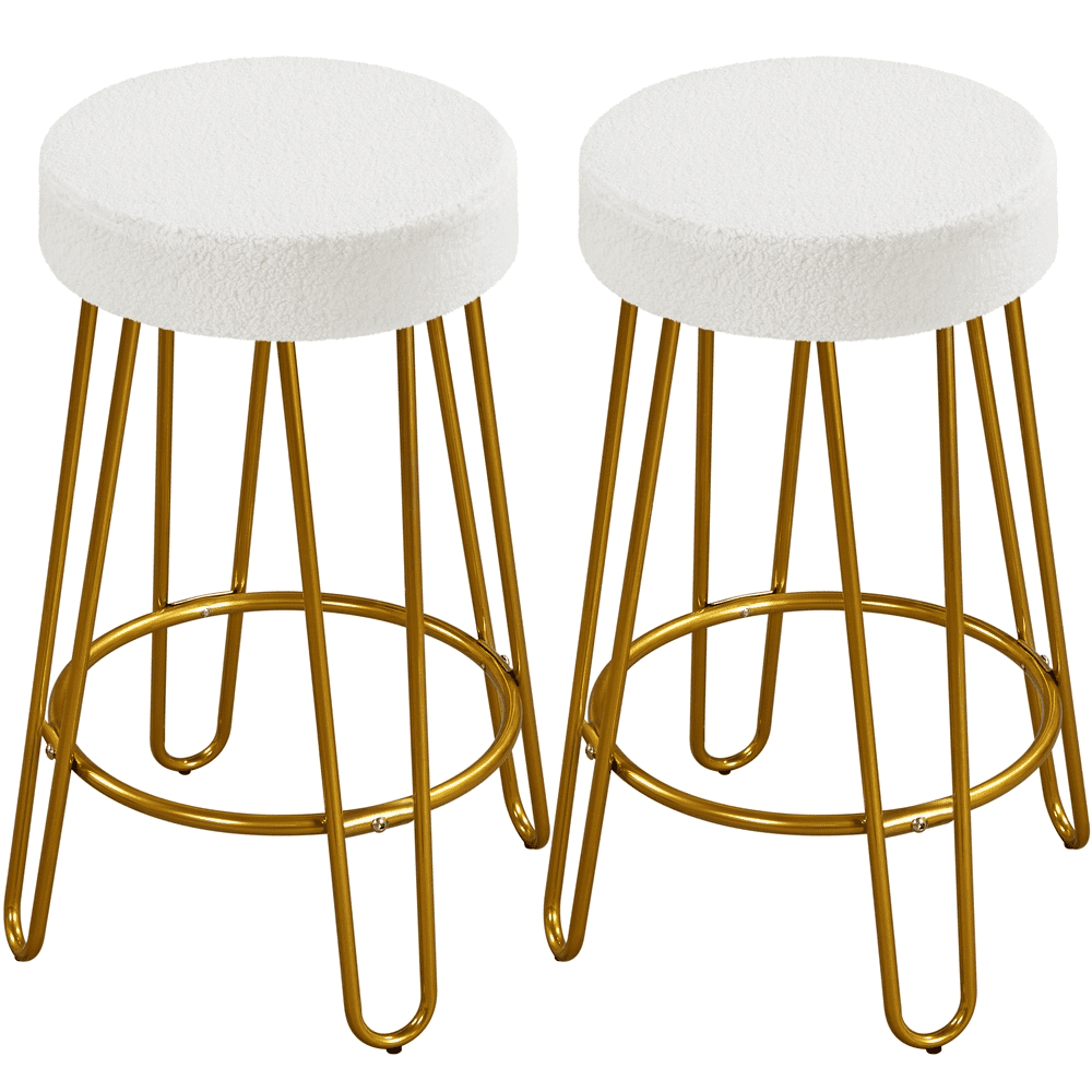 SMILE MART 26.5″H Upholstered Velvet Counter Stools with Golden Metal Legs Set of 2. Ivory