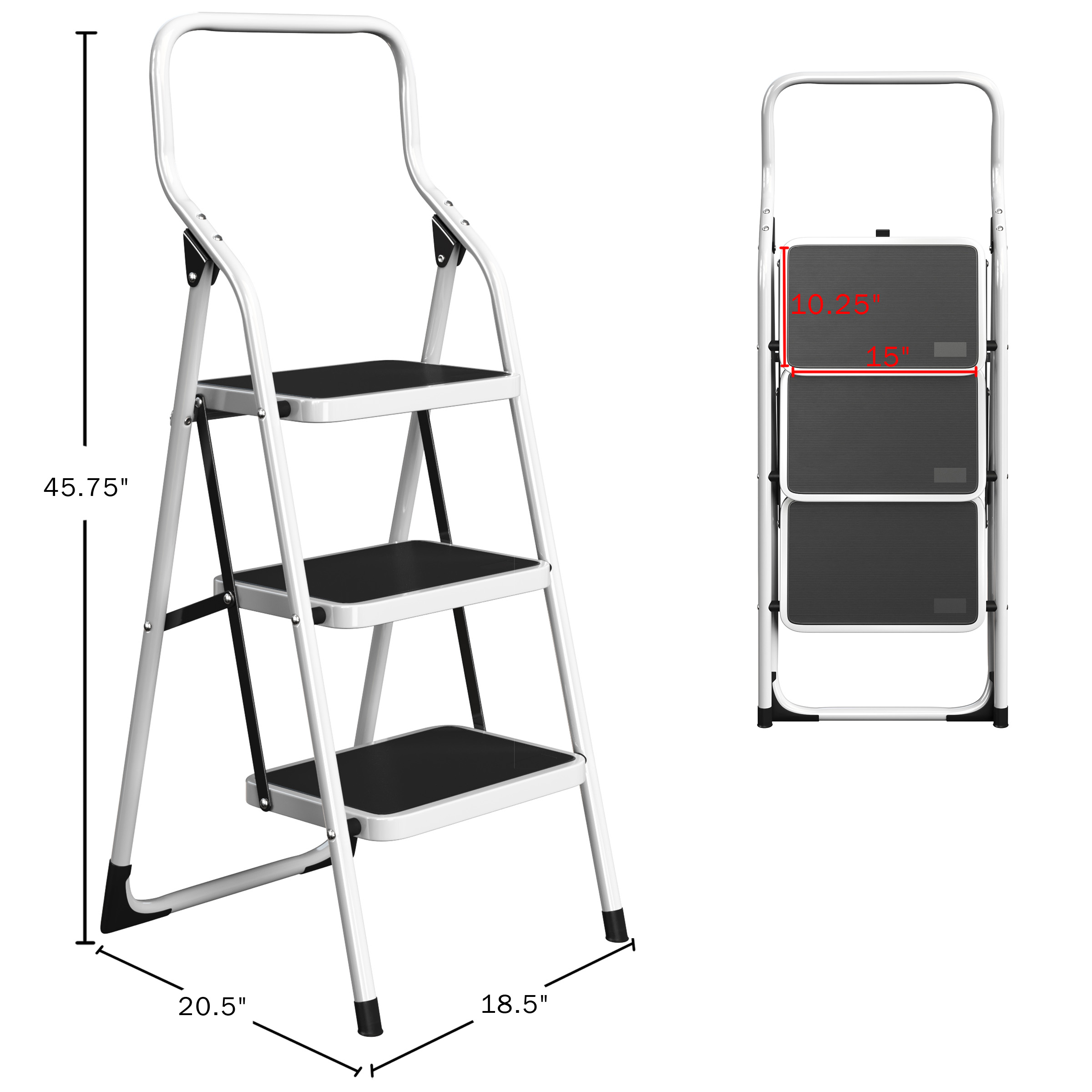 Pentagon Tools 3-Step Portable Folding Stool - Heavy-Duty Step Stool Ladder