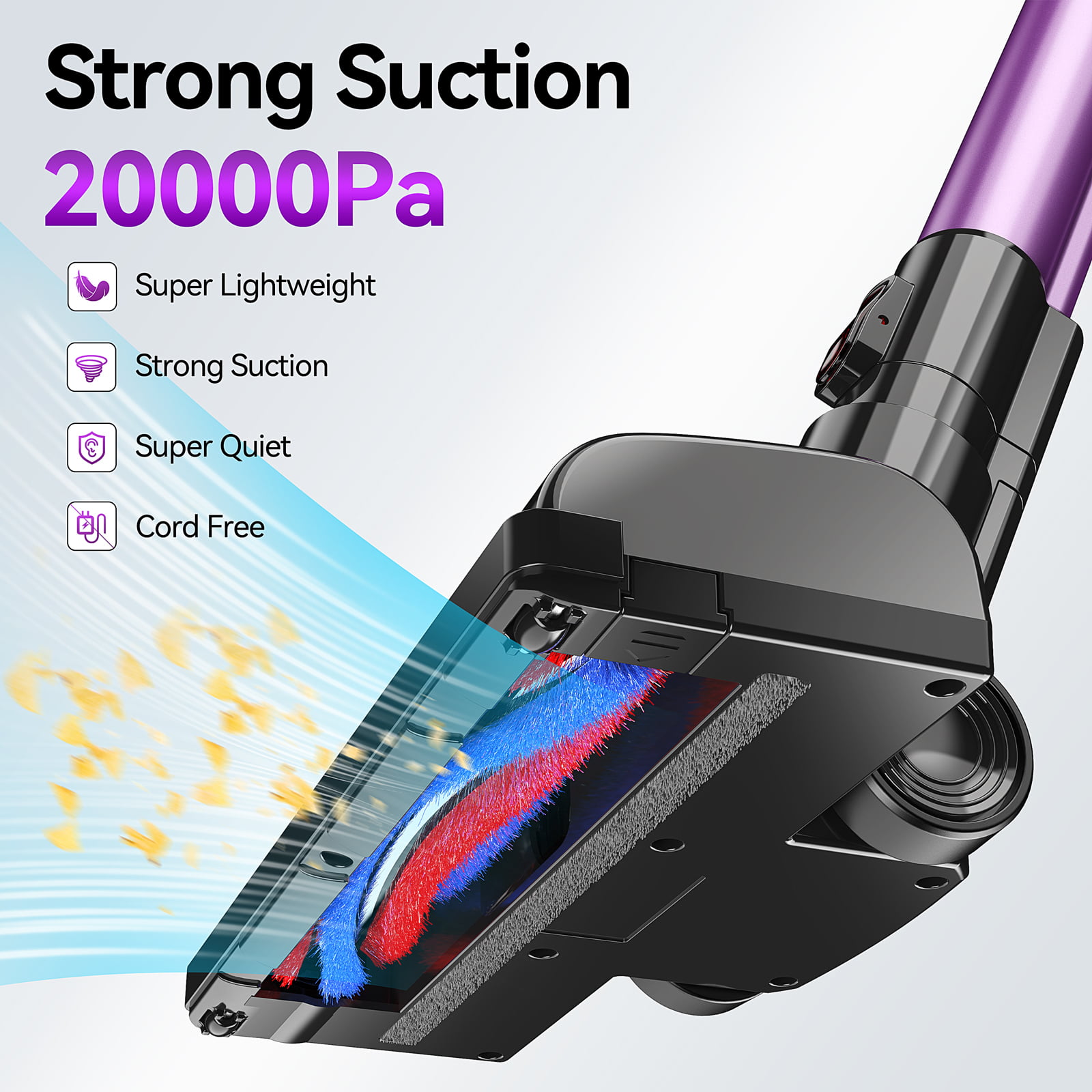 INSE Cordless Vacuum Cleaner. 6 in 1 Powerful Stick Vacuum with 20kPa 160W Motor for Hard Floor Carpet Pet Hair. Purple