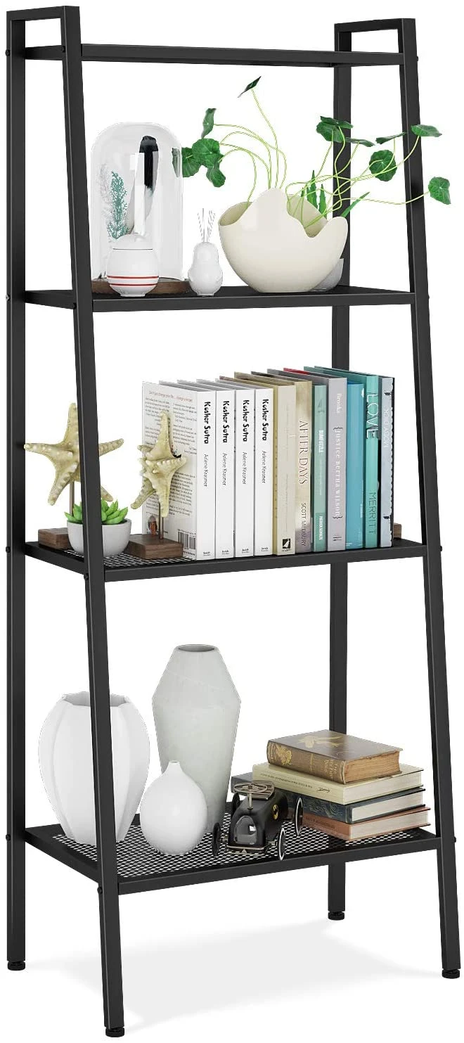 DISCOUNTTODAY Metal 4 Shelf Bookcase. Multifunctional Ladder-Shaped Plant Flower Stand Rack Bookrack Storage Shelves. Black 23.62 x 13.78 x 57.87