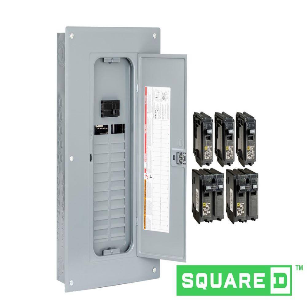 Square D HOM2448M100PCVP Homeline 100 Amp 24-Space 48-Circuit Indoor Main Breaker Plug-On Neutral Load Center with Cover(HOM2448M100PCVP)