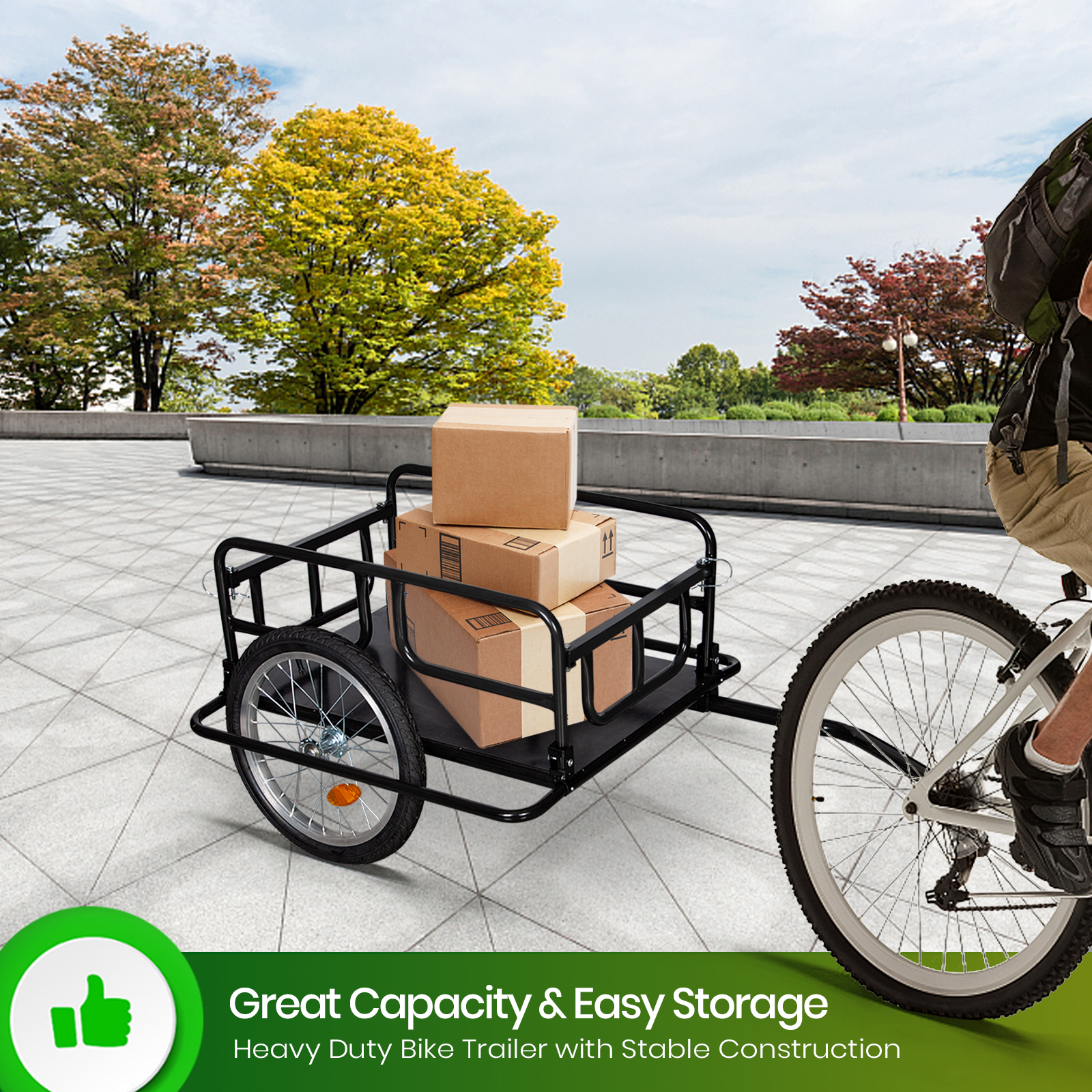 Comie Bike Cargo Trailer W/ Universal Bicycle Coupler. 16” Wheels. Foldable Bike Wagon for Carrying Groceries. Luggage. Tools