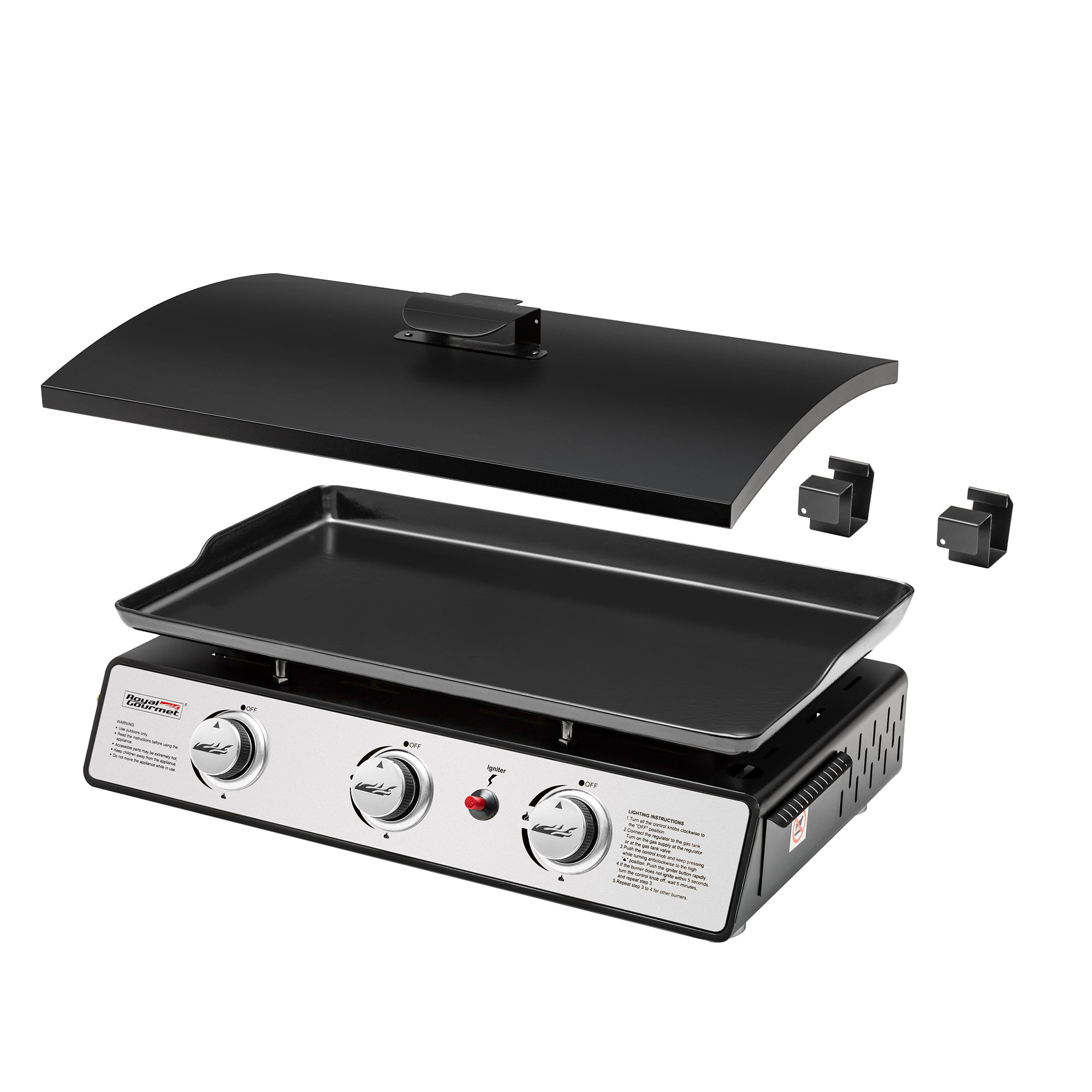 Royal Gourmet PD2301S 24″ 3-Burner Portable Gas Griddle with Top Hard Cover