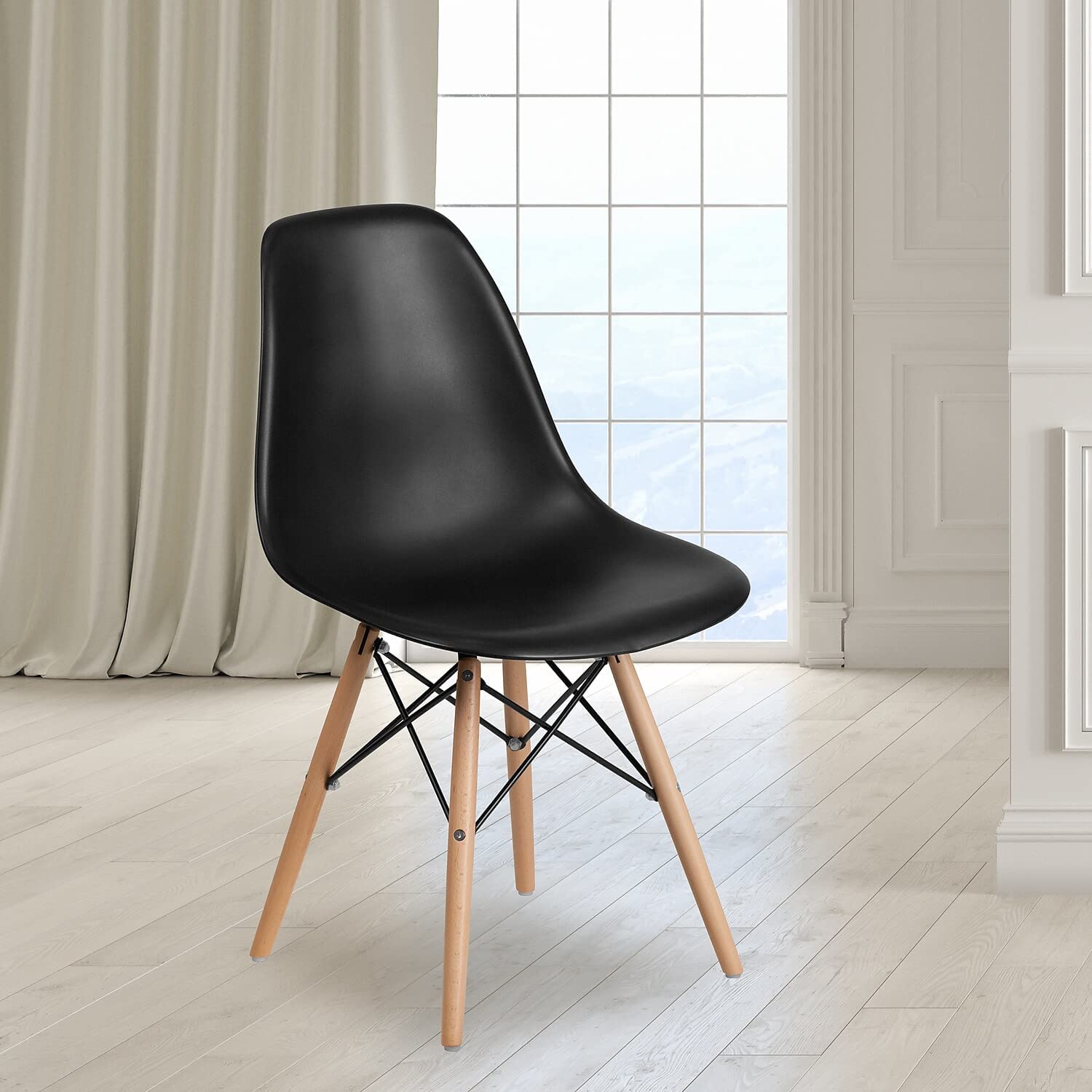 Flash Furniture ‎FH-130-DPP-BK-GG Elon Series Black Plastic Chair with Wooden Legs