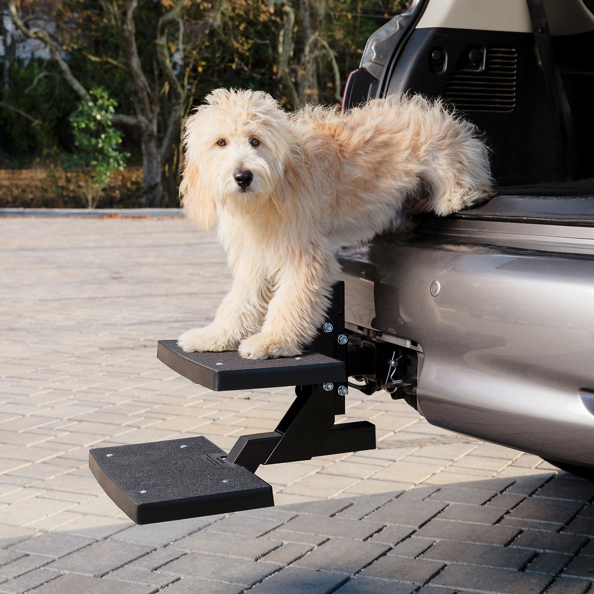 PetSafe Happy Ride Dog Car Hitch Step - Easy to Install on Any 2 Inch Vehicle Hitch - High-Traction Steps - Folds Down for Travel - Supports Pets up to 200 lb - Great for SUVs and Trucks
