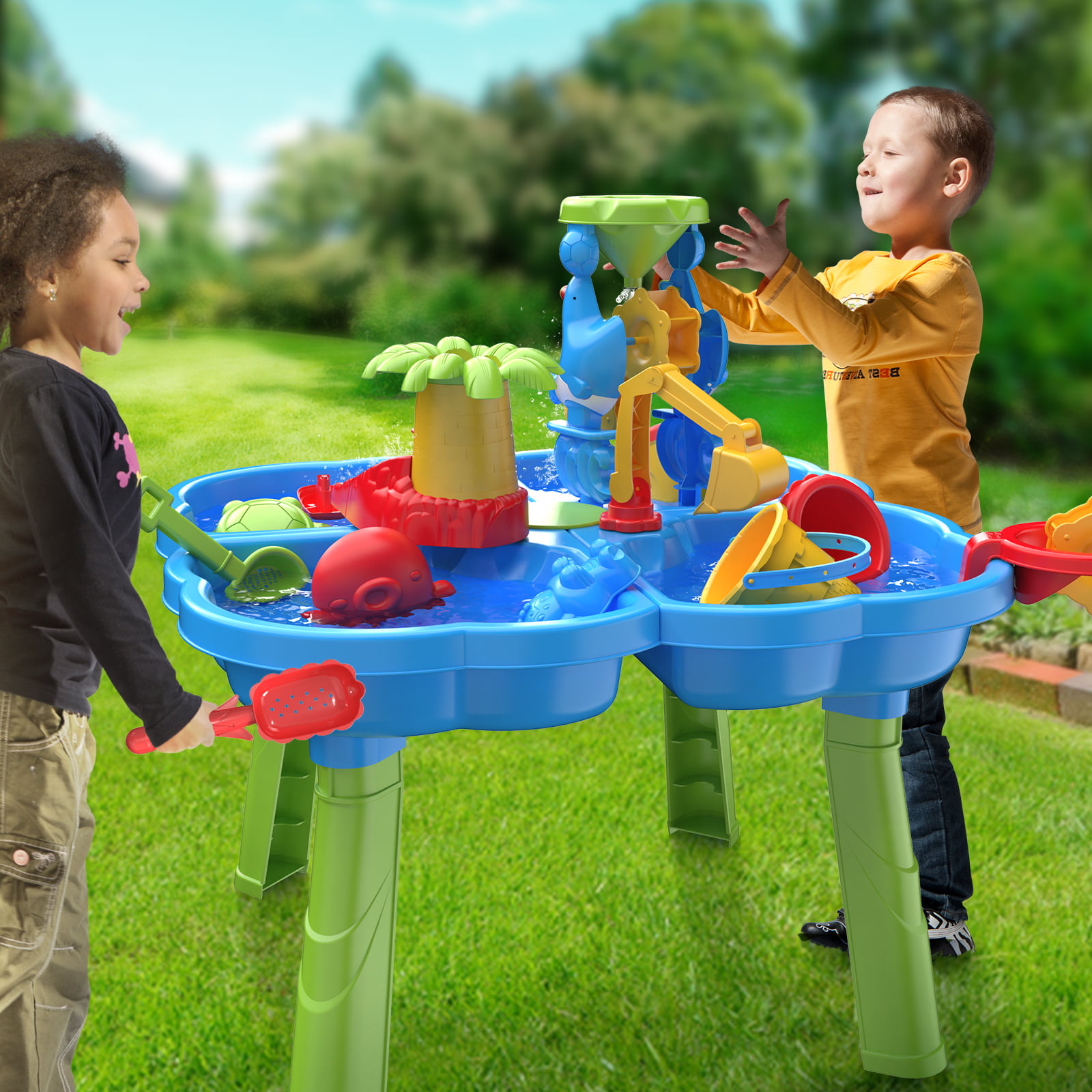 TEMI Sand Water Table for Toddlers. 4 in 1 Sand Table and Water Play Table. Kids Table Activity Sensory Play Table Beach Sand Water Toy for Outdoor Backyard for Toddlers Age 2-4 Gift