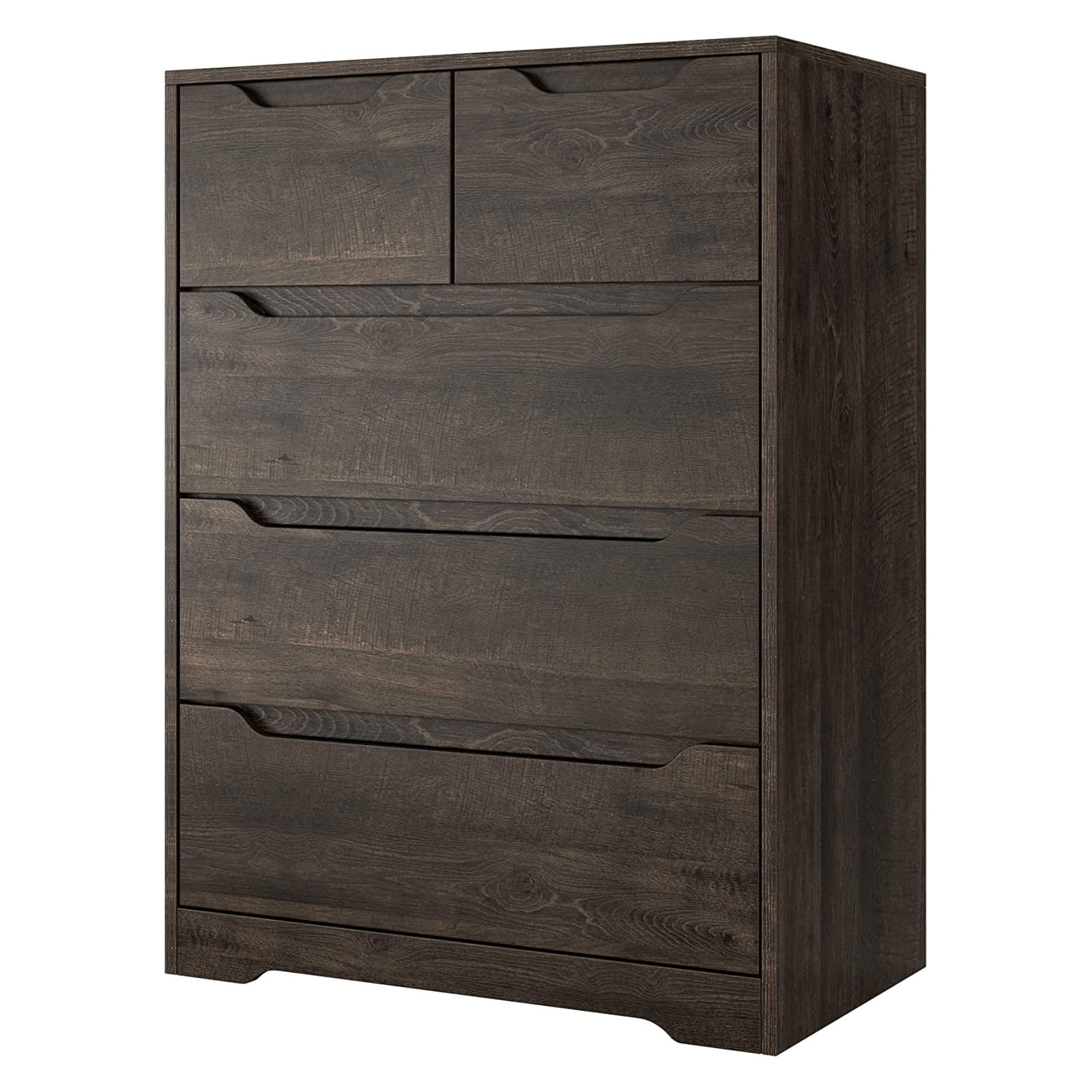 Homfa Dresser for Bedroom. Wood Storage Chest of 5 Drawers with Cutout Handles for Living Room. Dark Brown