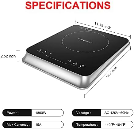 COOKTRON Single Induction Cooktop Burner. 1800W Burner Induction Cooktop. 10 Temperature 9 Power Settings Portable Electric Countertop Burner LCD Sensor Touch Stove with Child Safety Lock & Timer