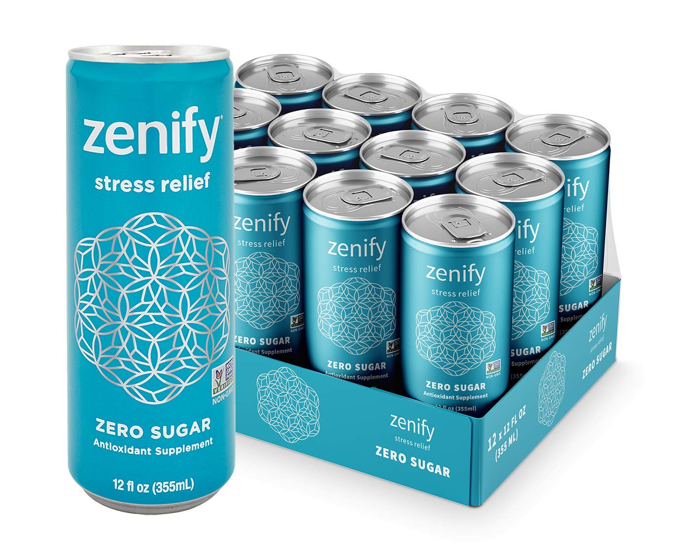 Zenify Zero Sugar All Natural Sparkling Calming Stress Relief Beverage (Pack of 12)