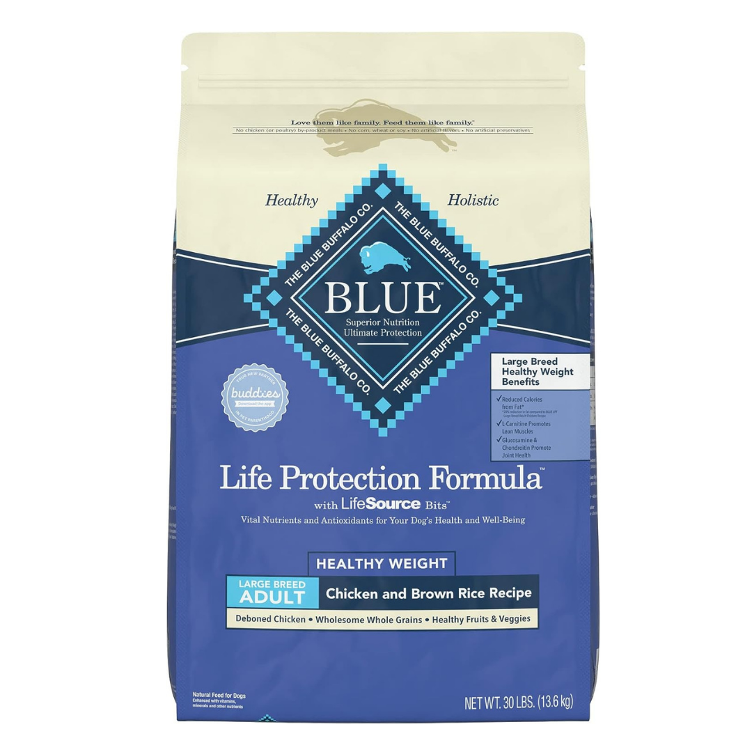 Blue Buffalo Blue Life Protection Formula Natural Adult Large Breed Healthy Weight Chicken and Brown Rice Dry Dog Food. 30 lbs.