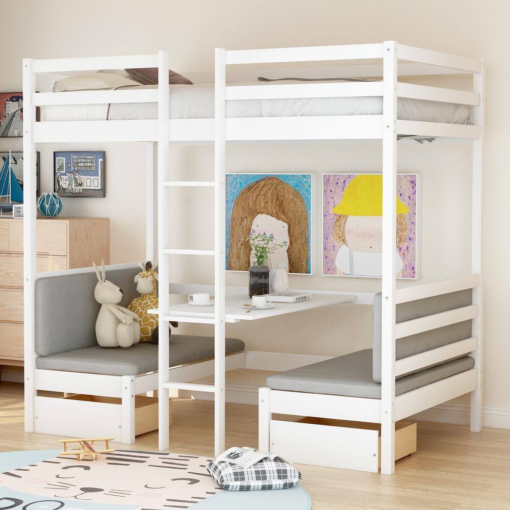 Harper & Bright Designs  White Multifunctional Bunk Bed with Desk