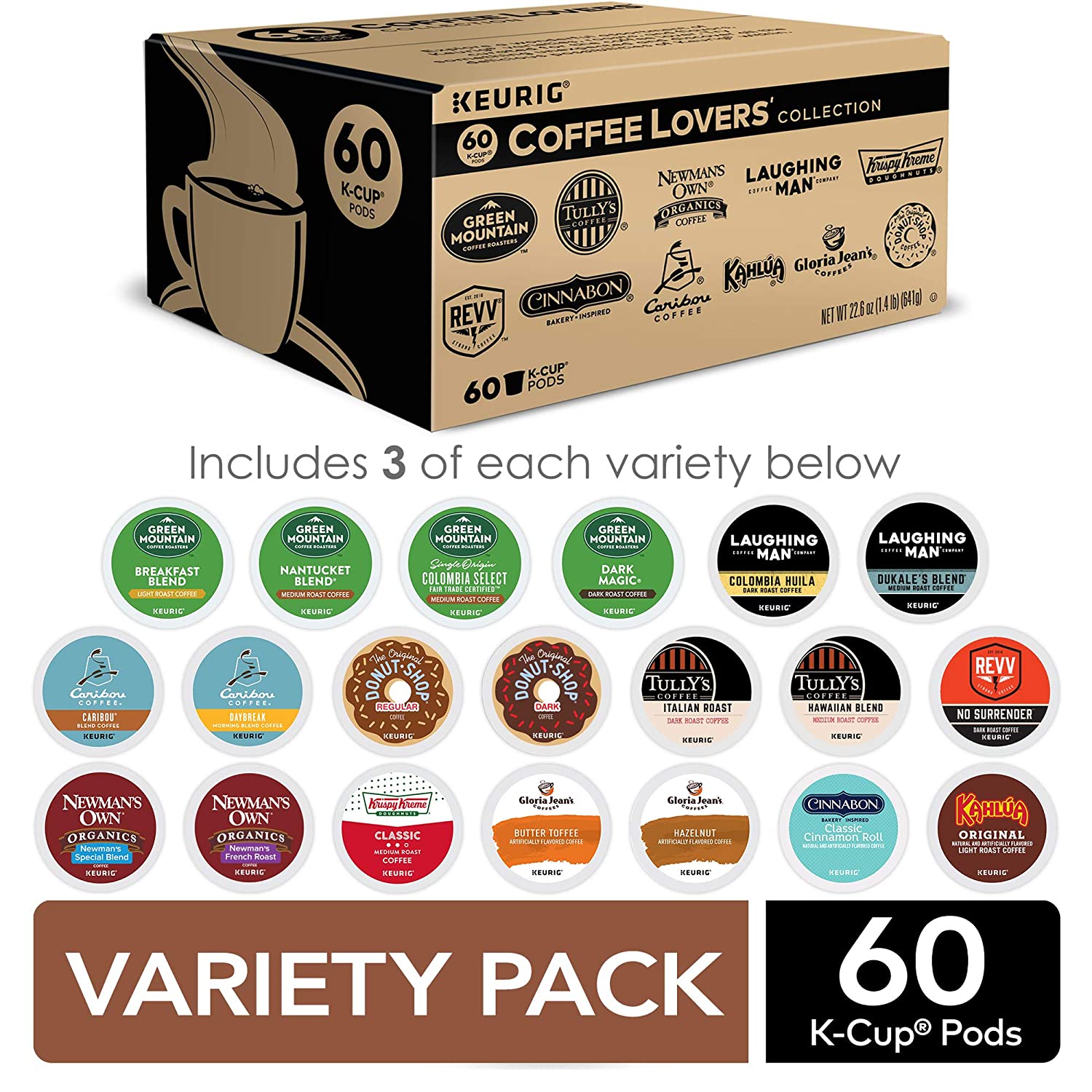Keurig Coffee Lovers Collection Variety Pack Single-Serve Coffee K-Cup Pods Sampler 60 Count