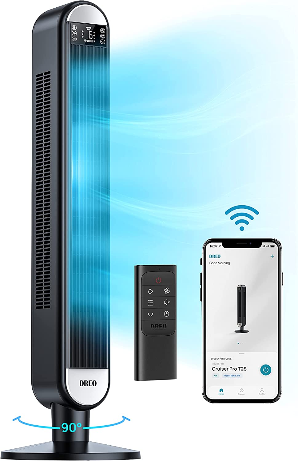 Dreo 42 Inch Smart Tower Fan. 90° Oscillating Fan. WiFi Alexa Fan. Voice Control. Bladeless Fan with Remote