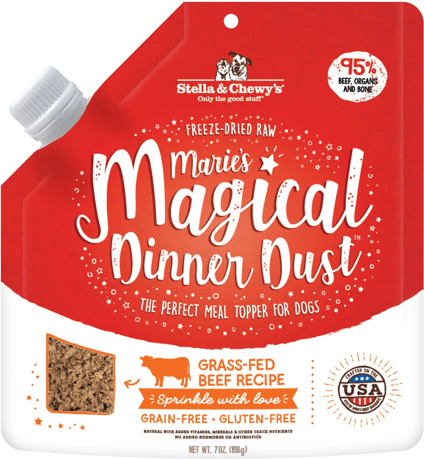 Stella & Chewy-s Marie-s Magical Dinner Freeze-Dried Raw Dust Grass-Fed Beef Dog Food Topper