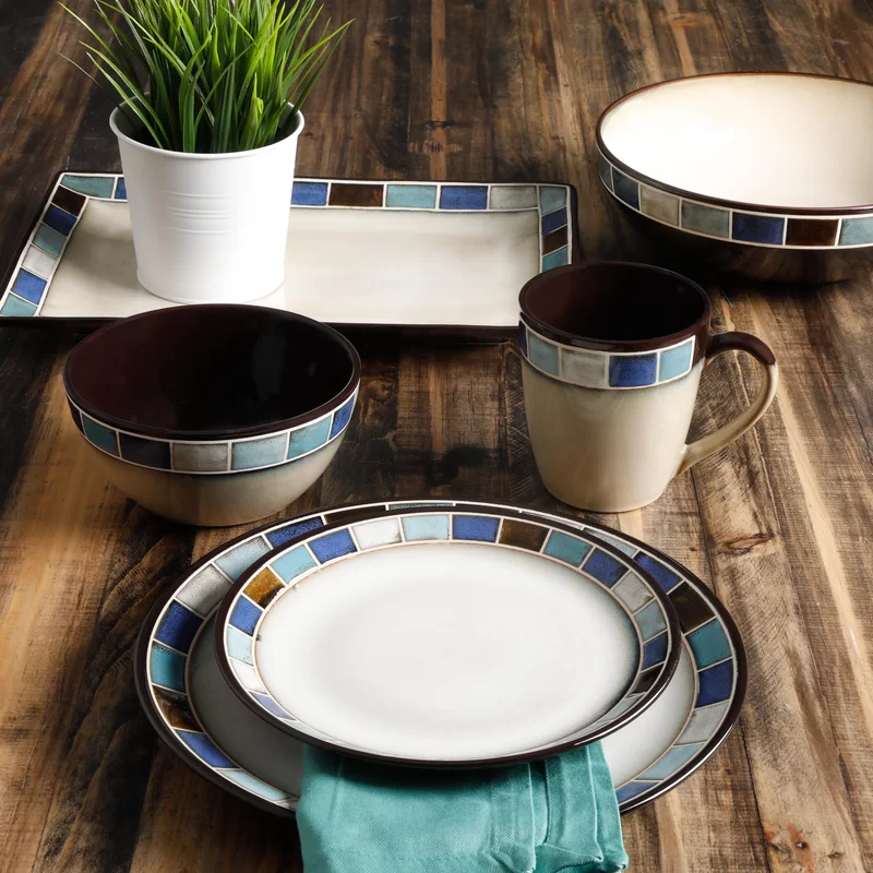 Red Barrel Studio® Weller Stoneware Dinnerware Set - Service for 4 - Blue