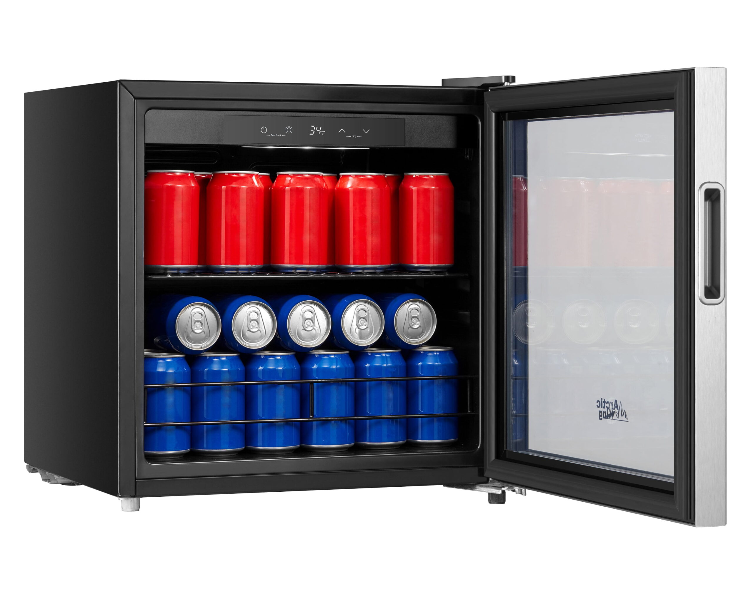 Arctic King 48-Can Beverage Fridge & Cooler with Electrical Control. Stainless Steel look