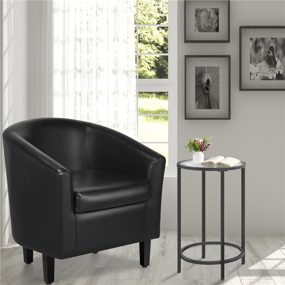 Easyfashion Tub Chair. Set of 2. Black Faux Leather
