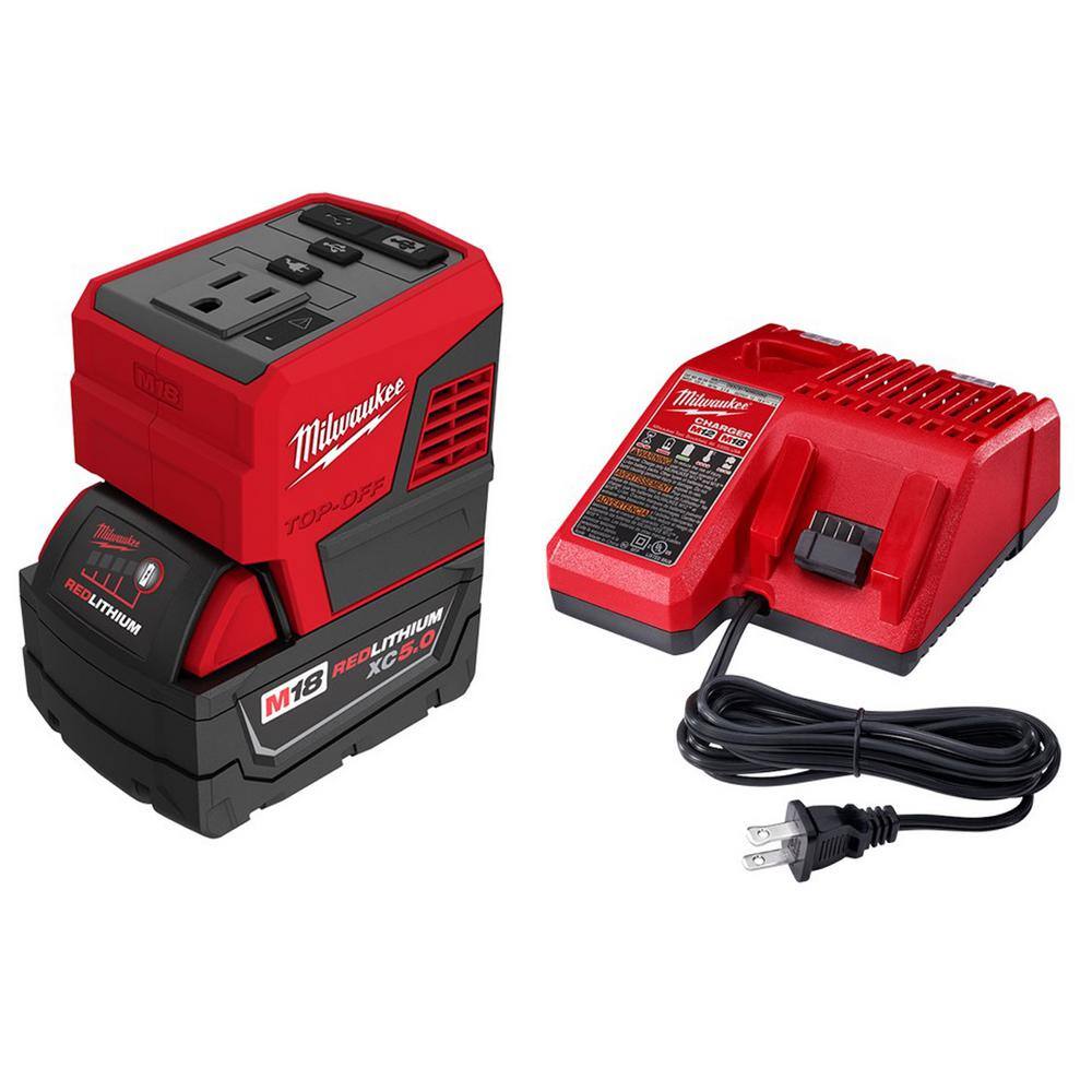 Milwaukee 2846-20-48-59-1850 M18 18-Volt Lithium-Ion 175-Watt Powered Compact Inverter with 5.0 Ah Battery and Charger