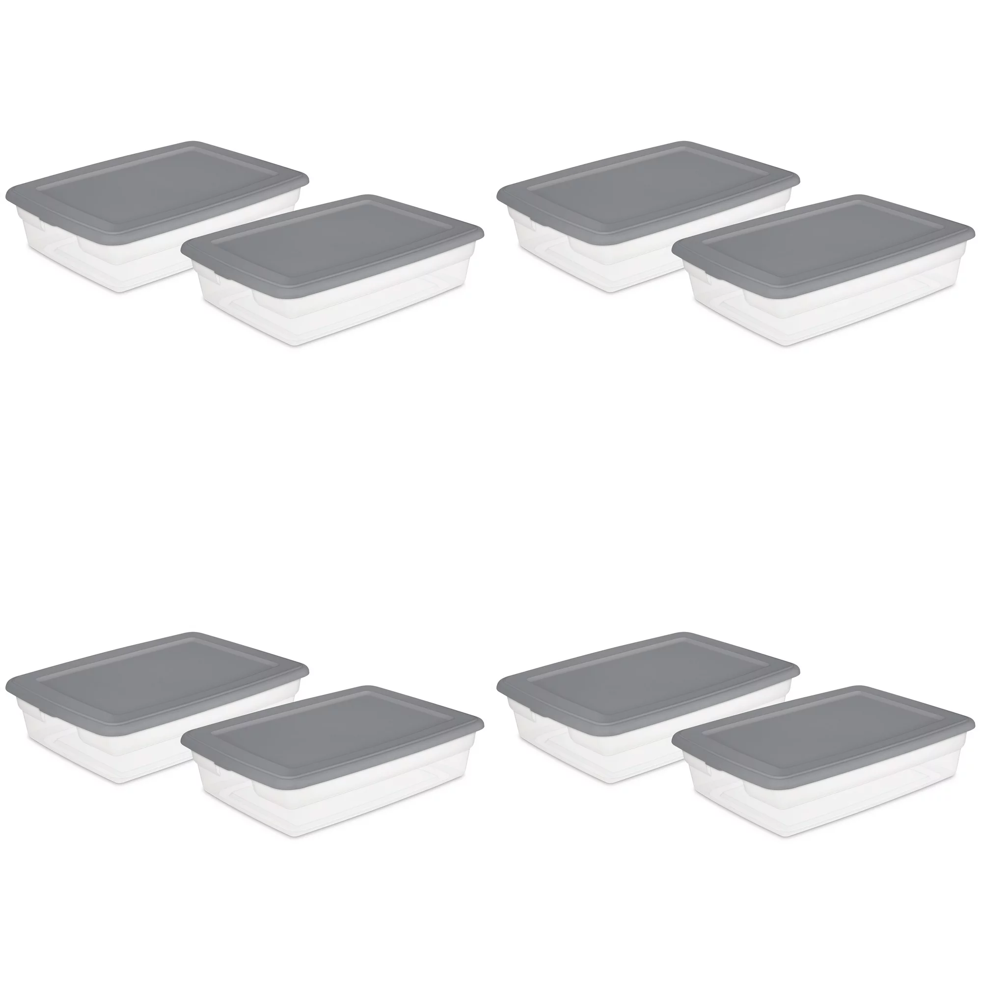 Sterilite 28 Qt. Storage Box Plastic. Titanium. Set of 8