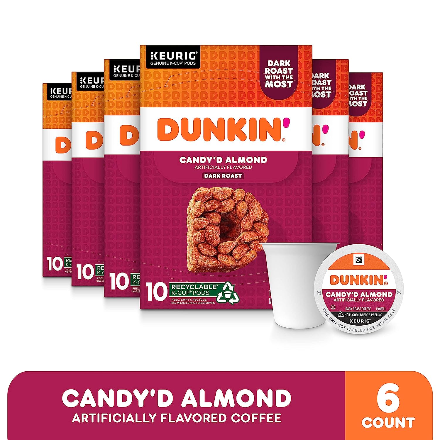 Dunkin- Candy-d Almond Dark Roast Flavored Coffee. 60 Keurig K-Cup Pods