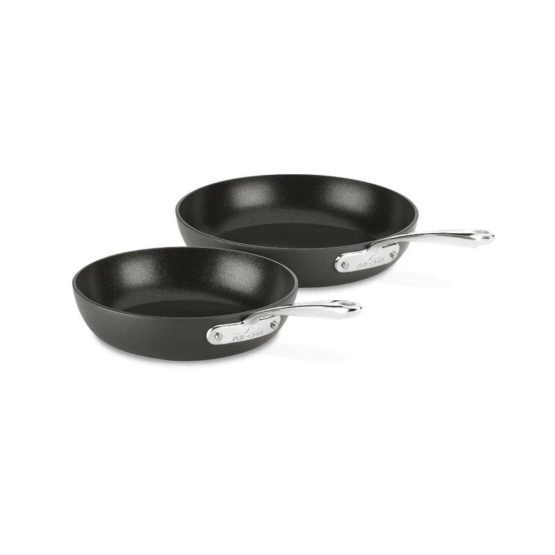 All-Clad H9112S64 Essentials Nonstick Hard Anodized 8.5 and 10.5-inch Fry Pans. 2 Piece. Grey