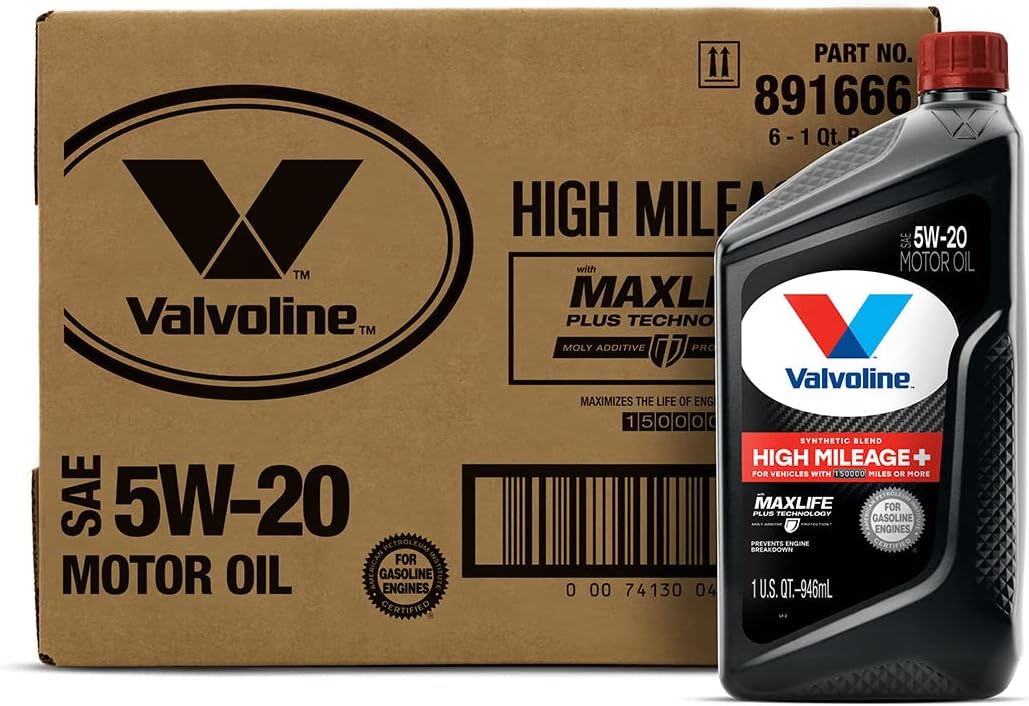 Valvoline High Mileage 150K with Maxlife Plus Technology Motor Oil SAE 5W-20 1 QT. Case of 6