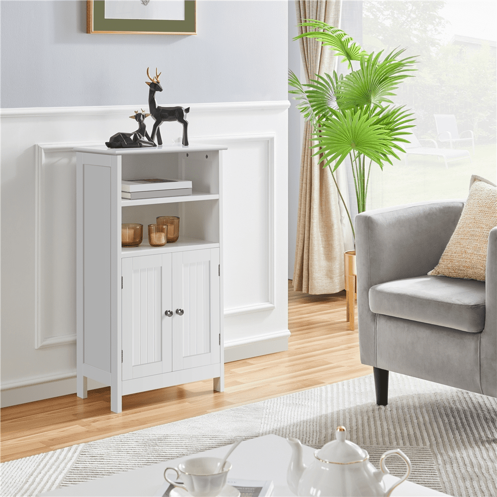 SMILE MART 5-Tier Wooden Bathroom Floor Cabinet. White