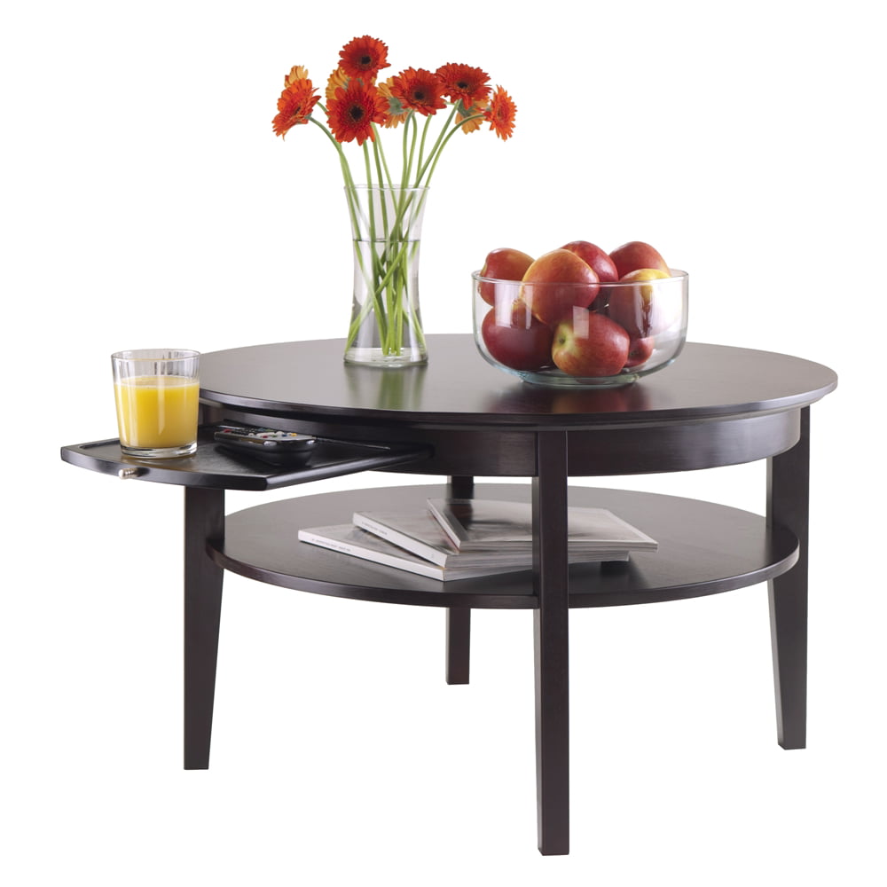 Winsome Wood Amelia Round Coffee Table with Pull-Out Tray. Espresso Finish