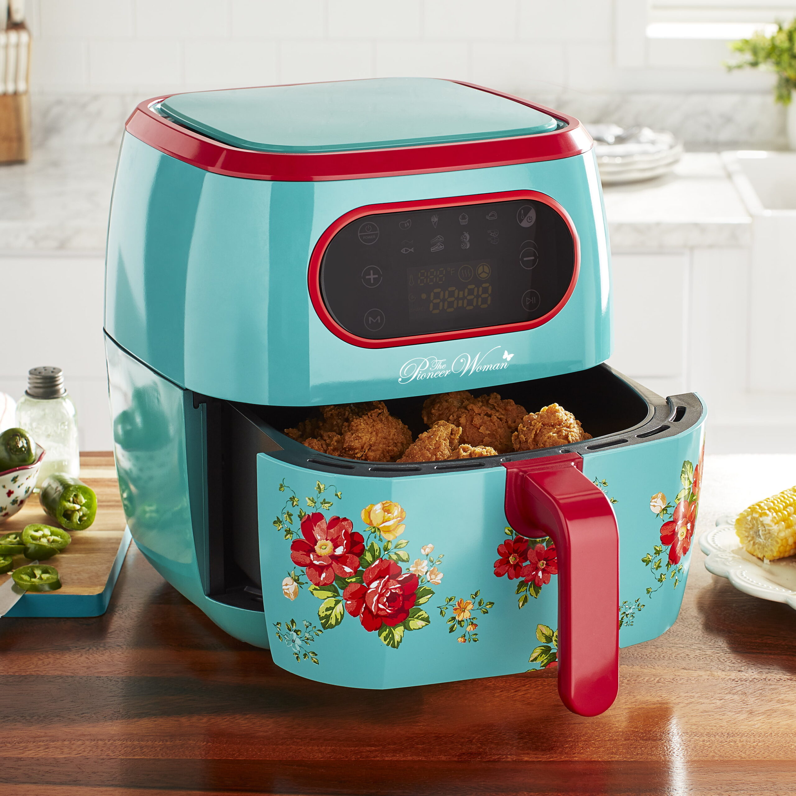 The Pioneer Woman Vintage Floral 6.3 Quart Air Fryer with LED Screen. 13.46″